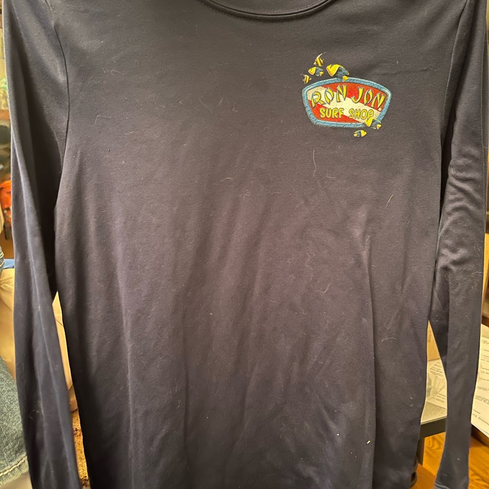 Navy Long Sleeve swim Shirt with Ron Jon Surf Shop Logo